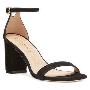 NEW Stuart Weitzman 9.5 Nudistcurve 75 Block Heel Sandal Black Suede Leather